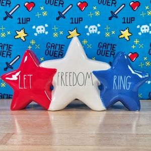 Rae Dunn Let Freedom Ring Ceramic Stars 4th of July Holiday Piece Brand New